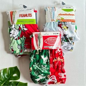 Women’s Rudolph Reindeer, Peanuts & Nickelodeon Sleep Joggers NEW